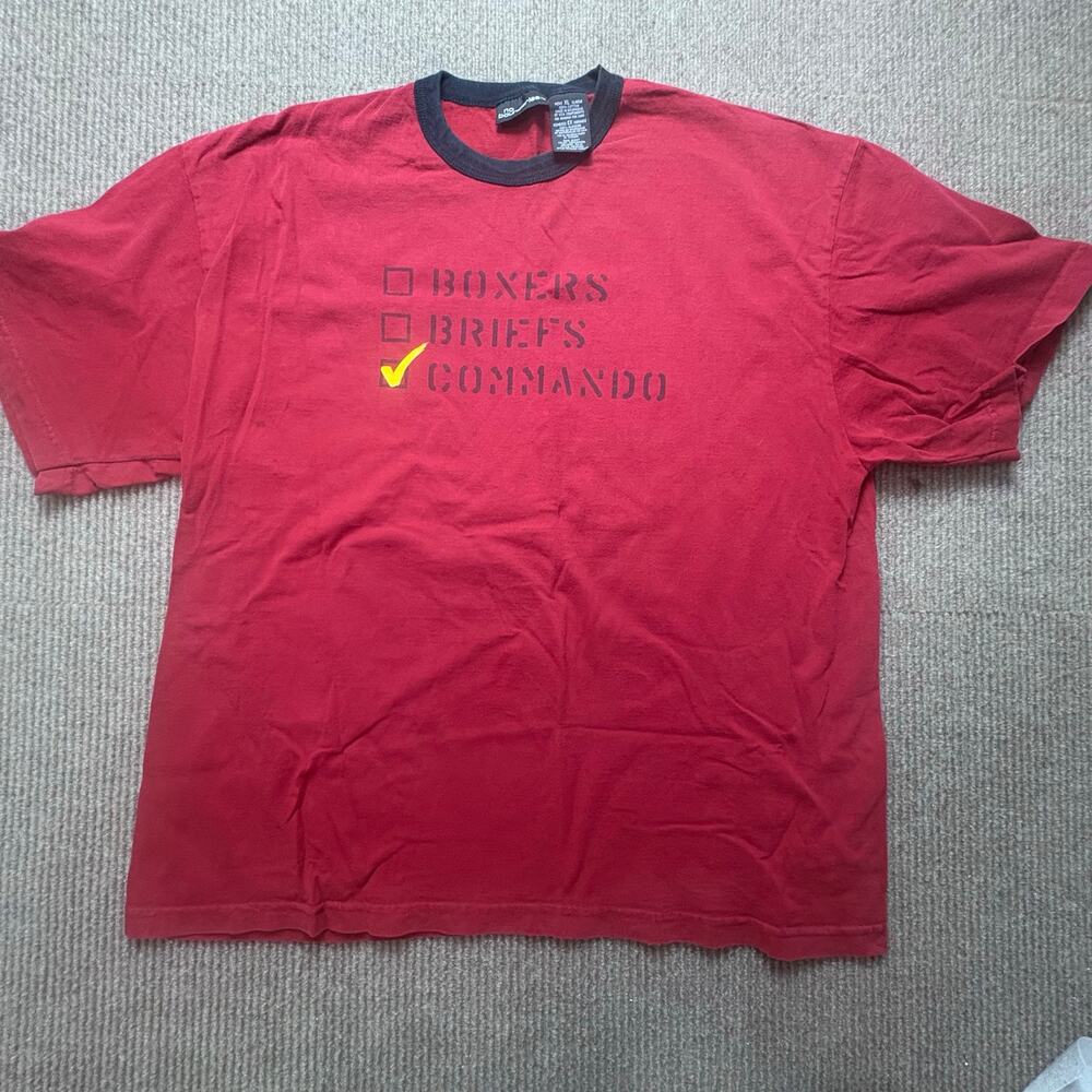 Vintage No Boundaries ‘Commando’ Red Ringer Men’s Tshirt Size XL